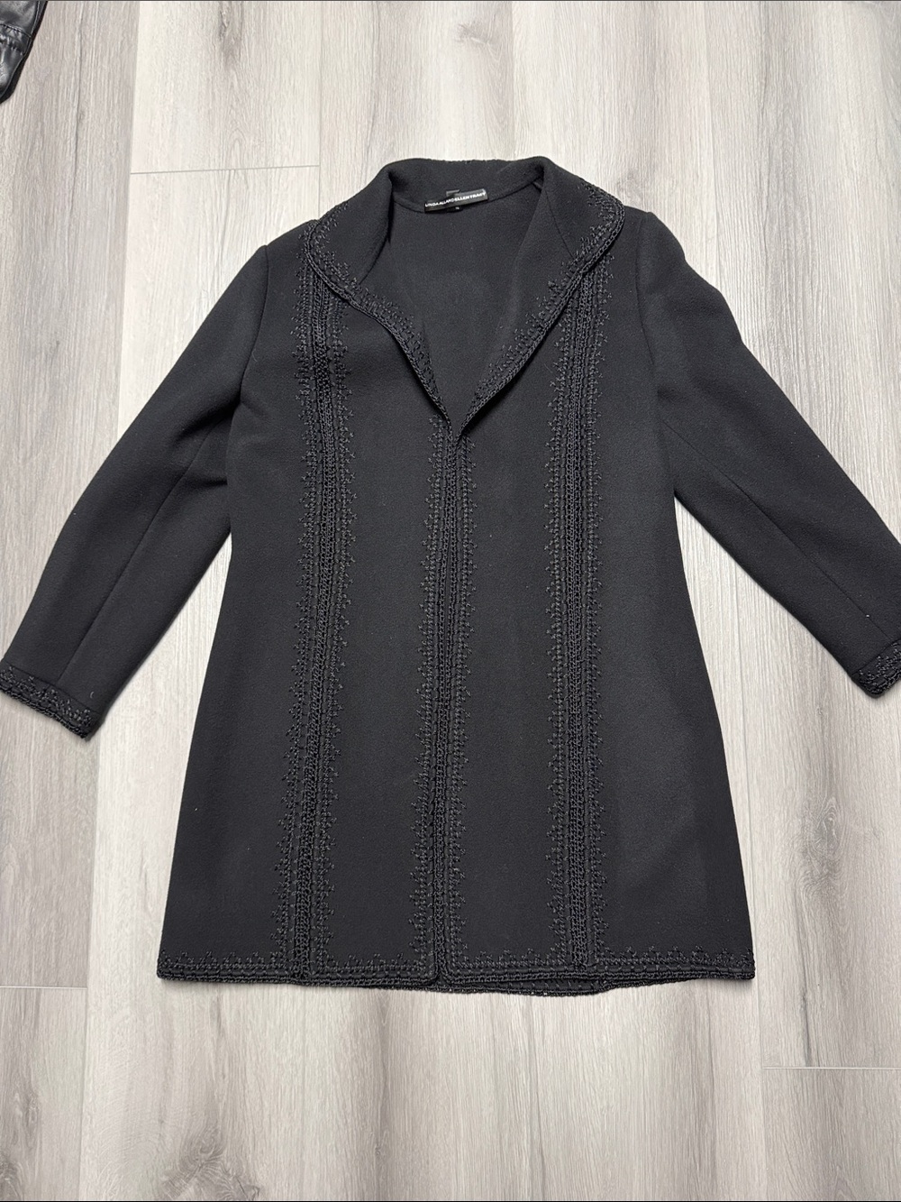 Linda Allard for Ellen Tracy Black Women's Long Jacket with Decorative Trim